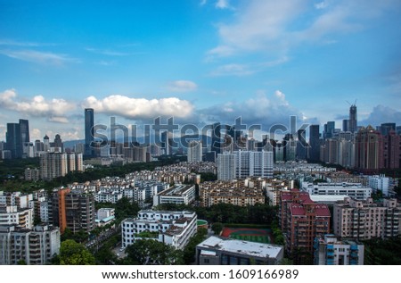 Scenery of Shenzhen City, Guangdong Province, China under a blue sky and white clouds