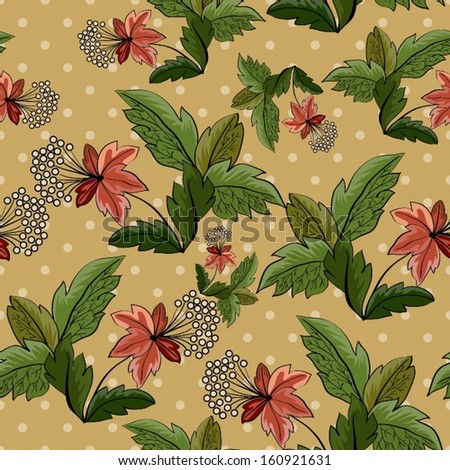Seamless flowers pattern on beige background