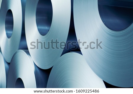 Iron and steel coil detail, store factory. Royalty-Free Stock Photo #1609225486