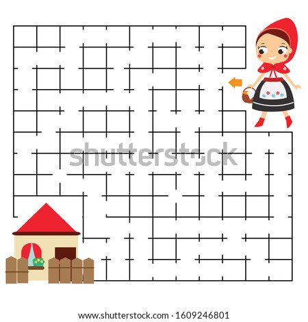 Maze puzzle. Help Red riding hood find home. Activity for toddlers. educational children game. Fairy tale theme worksheet for kids
