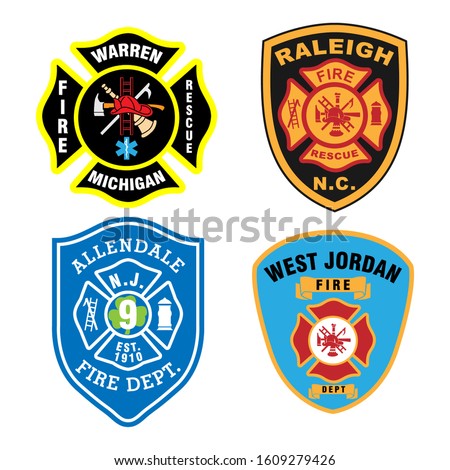Fire fighter logo. Badge of fire department symbol. Isolated on white background. Vector eps 10