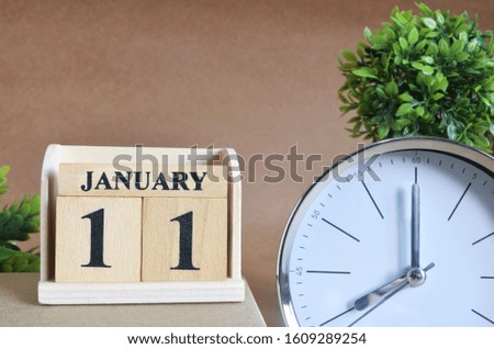 January 11, Cover design with silver - white clock in natural concept.
