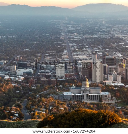 Square frame Aerial panoramic view of Salt Lake City Utah USA
