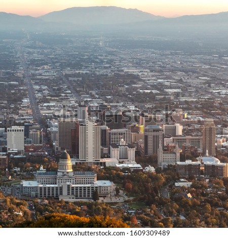 Square Aerial panoramic view of Salt Lake City Utah USA
