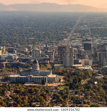 Square Panorama aerial view of Salt Lake City, Utah