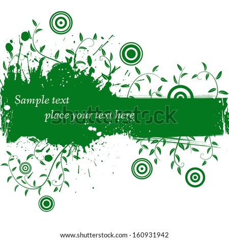 Ink grunge banner with plants. Abstract vector illustration.