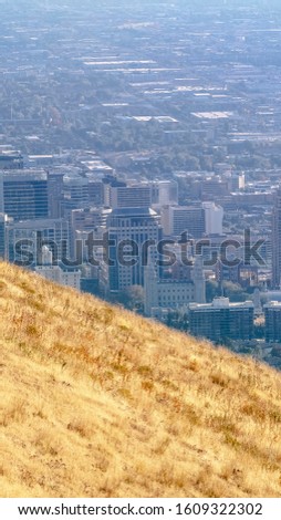 Vertical frame View looking down onto Salt Lake City, Utah