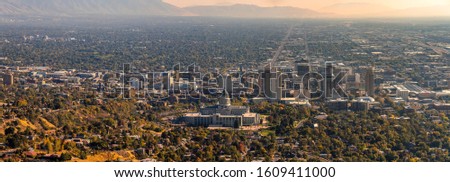 Panorama aerial view of Salt Lake City, Utah