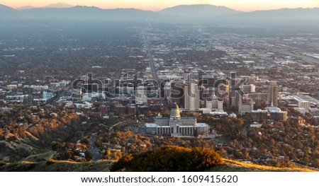Aerial panoramic view of Salt Lake City Utah USA