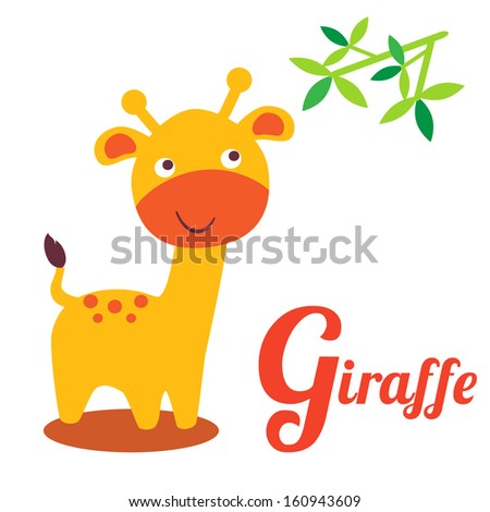 Cute animal alphabet. G letter. Cute cartoon Giraffe. Alphabet design in a colorful style.