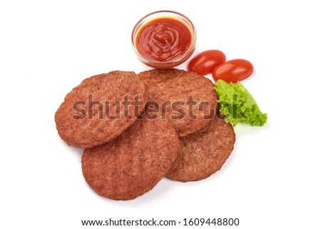Fried Burger cutlets, ingredients for hamburger, isolated on white background.