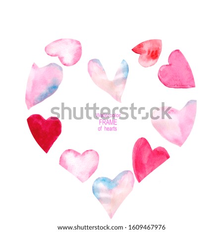 Watercolor frame with cute hearts on a white background. For the design of invitations