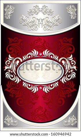 Vintage Frame or  label or menu with Floral background in red silver  color