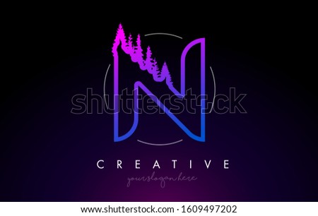 Creative N Letter Logo Idea With Pine Forest Trees. Letter N Design With Pine Tree on TopVector Illustration.