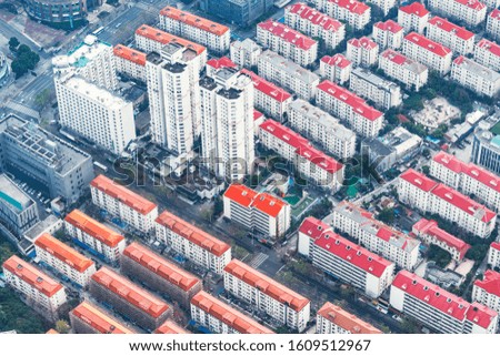 Aerial view of Shanghai city district in the morning. China.