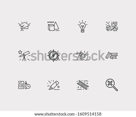 Elearning icons set. Genetics and elearning icons with telescope, books and exam paper. Set of drawing for web app logo UI design.