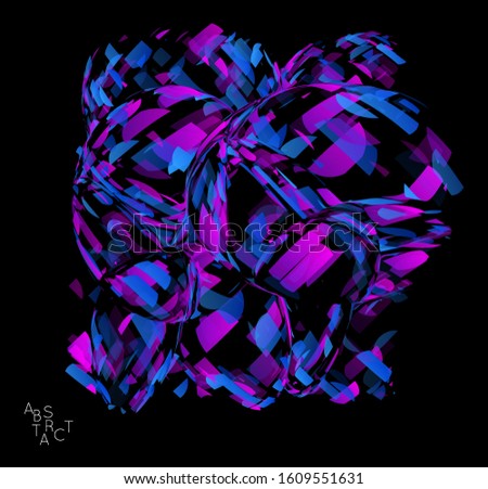 Abstract futuristic shape made of small transparent particle explosion. Optical art geometric  background with high speed of motion. Futuristic vector illustration isolated on black