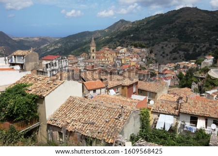 Novara Di Sicilia village view of top roof from high point, Sicily