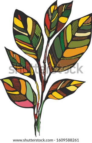 Colorful watercolor branch with leaves
