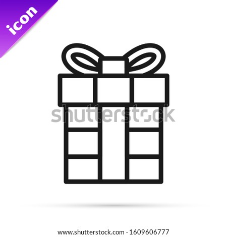 Black line Gift box icon isolated on white background. Merry Christmas and Happy New Year.  Vector Illustration