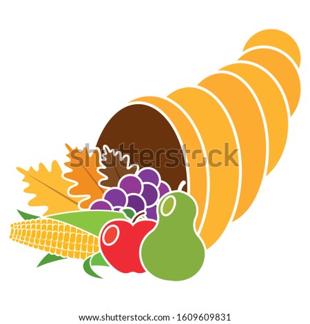 Thanksgivig horn with fruits and leaves - Vector illustration design