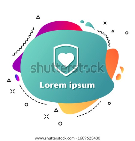 White Heart with shield icon isolated on white background. Love symbol. Security, safety, protection, protect concept. Valentines day. Abstract banner with liquid shapes. Vector Illustration