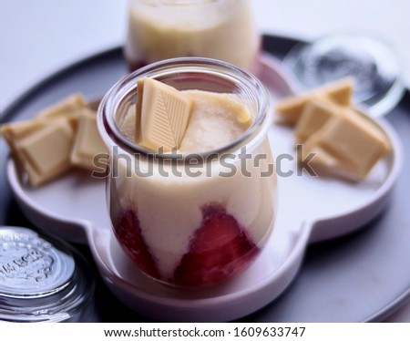 Delicious white chocolate mousse and strawberry homemade...