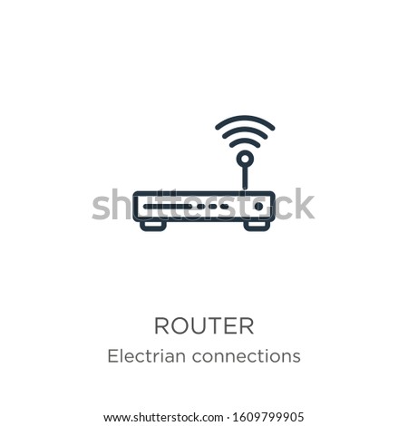 Router icon. Thin linear router outline icon isolated on white background from electrian connections collection. Line vector sign, symbol for web and mobile