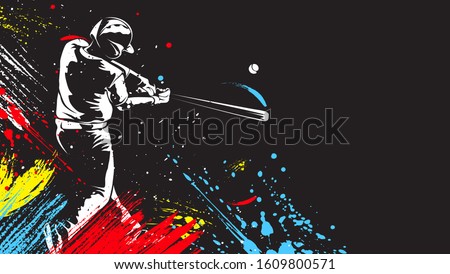 Baseball player. Baseball cap. Hitter swinging with bat. Abstract isolated vector silhouette. Iink drawing