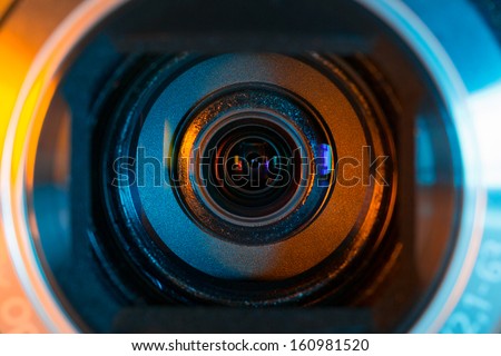 Video camera lens closeup Royalty-Free Stock Photo #160981520