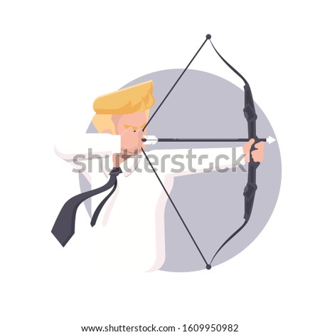Businessman aiming the target with bow and arrow