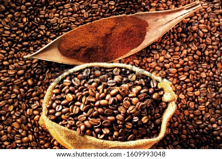 Coffee beans in a linen sack