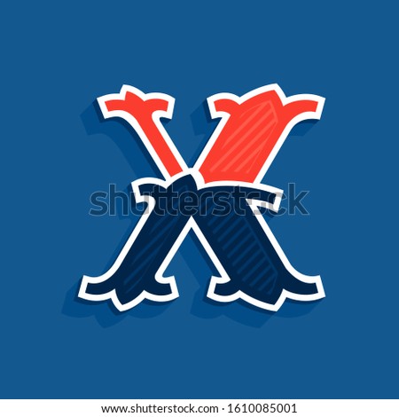 X letter logo in classic sport team style. Vintage vector font for your posters, sportswear, club t-shirt, banner, etc.  