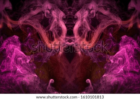 Pattern, Neon pink and  orange smoke in the  on a dark isolated background. Background from the smoke of vape