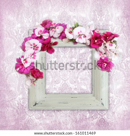 vintage background with frame  and flowers 