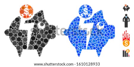 Piggy bankruptcy composition of small circles in various sizes and color hues, based on piggy bankruptcy icon. Vector small circles are combined into blue composition.