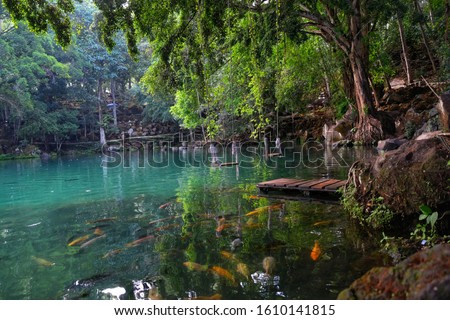 Blue Lake of Kuningan, West Java. Royalty-Free Stock Photo #1610141815