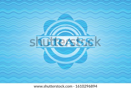 Grass light blue water wave emblem background. Vector Illustration. Detailed.