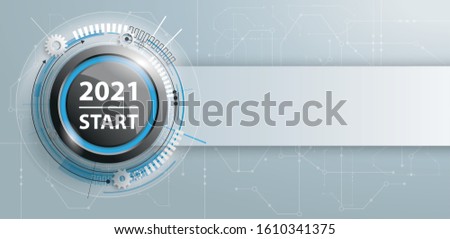 Button with banner and text 2019 Start. Eps 10 vector file.