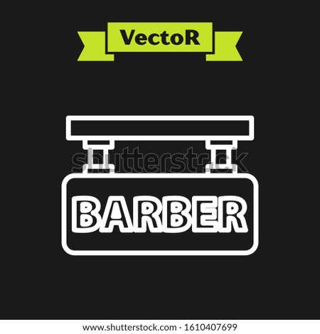 White line Barbershop icon isolated on black background. Hairdresser logo or signboard.  Vector Illustration