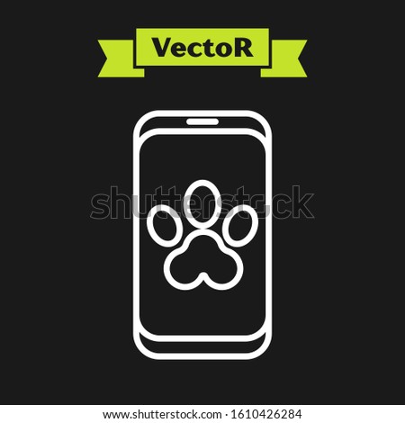 White line Online veterinary clinic symbol icon isolated on black background. Cross with dog veterinary care. Pet First Aid sign.  Vector Illustration