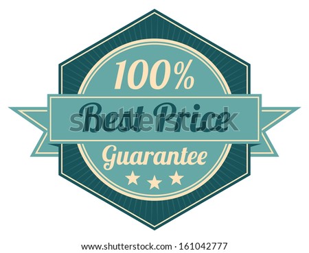 Icon Quality Assurance and Quality Management Concept Present By Blue Vintage Style Hexagon Icon or Shield With 100 Percent Best Price Guarantee Isolated on White Background