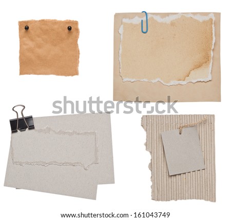 Collection of various paper notes or tags isolated on white background