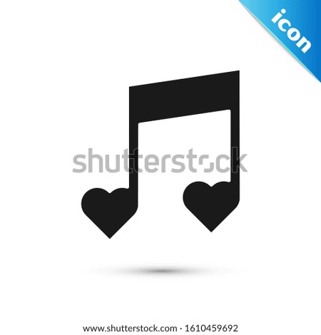 Black Music note, tone with hearts icon isolated on white background. Valentines day.  Vector Illustration