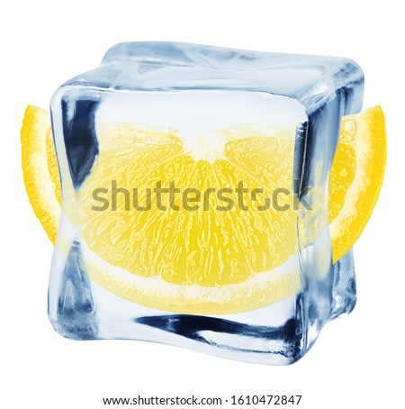 lemon in ice cube, isolated on white background, clipping path, full depth of field
