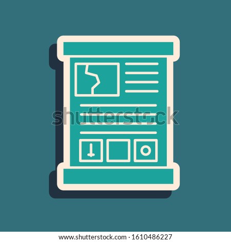Green Game guide icon isolated on blue background. User manual, instruction, guidebook, handbook. Long shadow style. Vector Illustration