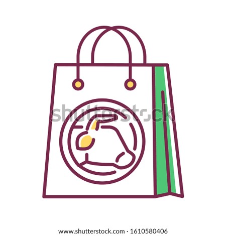 Purchase of artificial meat color line icon. Buying a cultured meat. Paper bag. Can be done in the supermarket. Pictogram for web page, mobile app, promo. UI UX GUI design element. Editable stroke.