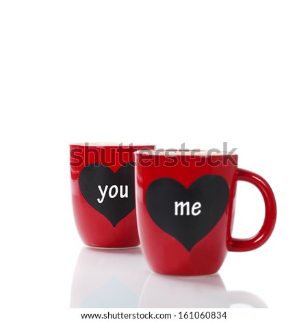 Valentine cups on white background