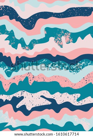 abstract wavy lines marble collage pattern background with spatters texture in A4 size paper