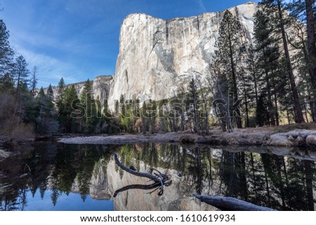El Capitan in Yosemite, winter reflections Royalty-Free Stock Photo #1610619934